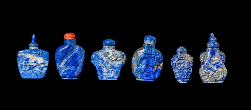 Six Chinese Carved Lapis Lazuli Snuff Bottles (1 of 2)