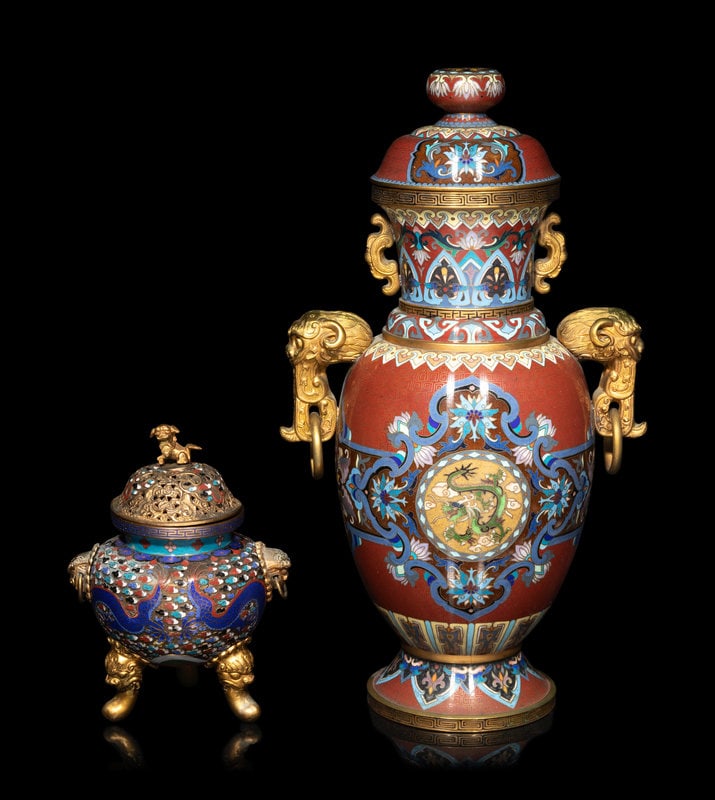 Two Chinese Cloisonné Enamel Covered Vessels (1 of 3)