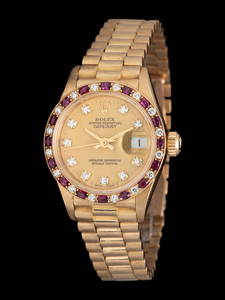 ROLEX, REF. 69178 18K YELLOW GOLD, DIAMOND AND RUBY 'LADY DATEJUST' WATCH