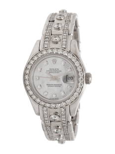 ROLEX, REF. 80329 18K WHITE GOLD 'LADY DATEJUST PEARLMASTER' WATCH: ROLEX, REF. 80329 18K WHITE GOLD 'LADY DATEJUST PEARLMASTER' WATCH Maker: Rolex Model: Pearlmaster Reference number: 80329 Serial number: P901503 Year: Circa 2000 Case size: Approx. 29 mm Case materia