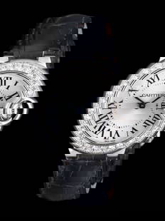 CARTIER, REF. 3008 18K WHITE GOLD 'BALLON BLEU' WATCH: CARTIER, REF. 3008 18K WHITE GOLD 'BALLON BLEU' WATCH Maker: Cartier Model: Ballon Bleu de Cartier Reference number: 3008 Case size: Approx. 28 mm Case material: 18K white gold Bezel: Diamond Dial: