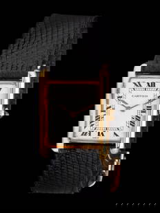 CARTIER, 18K YELLOW GOLD TANK WATCH: CARTIER, 18K YELLOW GOLD TANK WATCH Maker: Cartier Model: Tank Serial number: 78086808XX Year: Circa 1990s Case size: Approx. 23 x 30 mm Case material: 18K yellow gold Dial: White Movement: Manual