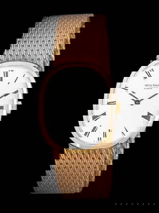 PATEK PHILIPPE, 18K YELLOW GOLD 'ELLIPSE' WATCH: PATEK PHILIPPE, 18K YELLOW GOLD 'ELLIPSE' WATCH Maker: Patek Philippe Model: Ellipse Year: Circa 1980s Case size: Approx. 32 x 27 mm Case material: 18K yellow gold Dial: Silvered Movement: Mechanical