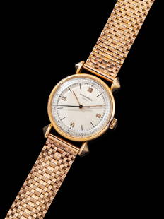 PATEK PHILLIPE, REF. 1536 18K PINK GOLD WATCH: PATEK PHILLIPE, REF. 1536 18K PINK GOLD WATCH Maker: Patek Philippe Reference number: 1536 Year: Circa 1950 Case size: Approx. 35 mm Case material: 18K pink gold Dial: Silvered two-tone Movement: Manu