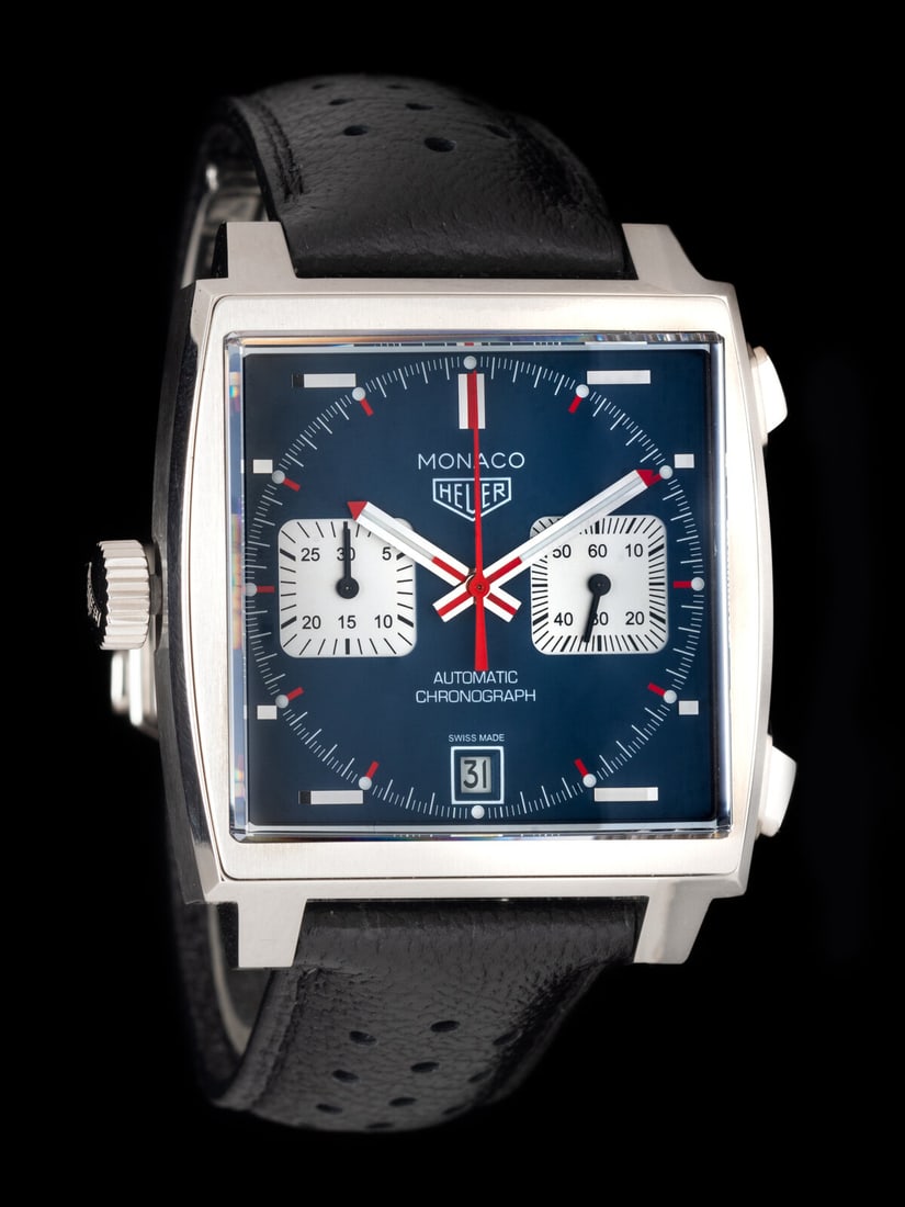 TAG HEUER, REF. CAW211P STAINLESS STEEL 'MONACO' CHRONOGRAPH DATE WATCH (1 of 2)