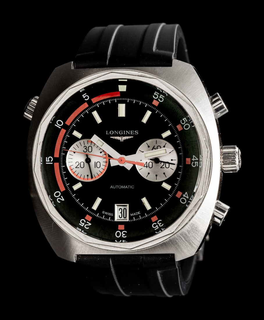 LONGINES, REF. L2.796.4 STAINLESS STEEL 'HERITAGE DIVER' CHRONOGRAPH WATCH (1 of 2)