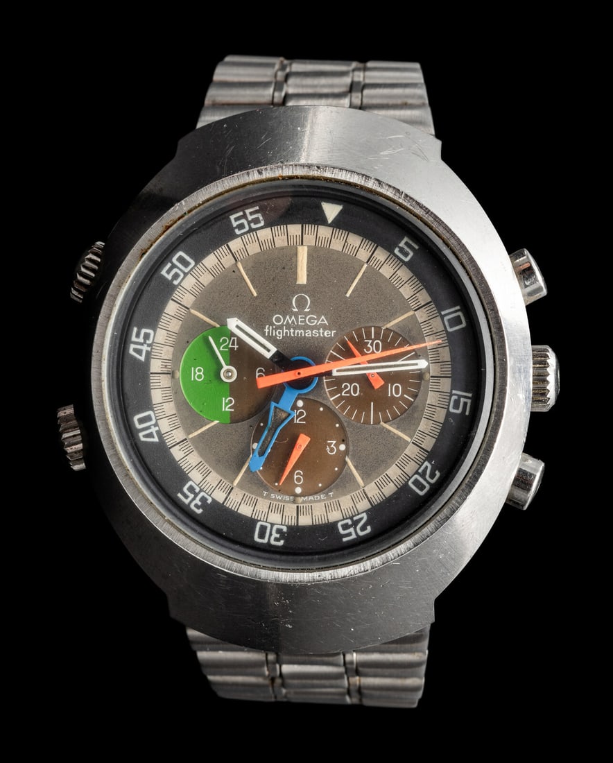 OMEGA, STAINLESS STEEL 'FLIGHTMASTER 910' GMT CHRONOGRAPH WATCH (1 of 2)