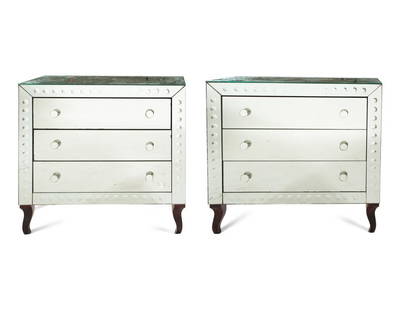 A Pair of Contemporary Mirrored Commodes: A Pair of Contemporary Mirrored Commodes20th CenturyHeight 35 1/4 x width 36 x depth 17 1/4 inches. This lot is located in Palm Beach.Property from the Collection of a Palm Beach LadyConditionGood