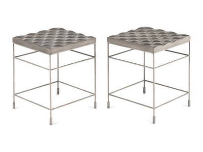 A Pair of Custom Silvered Side Tables: A Pair of Custom Silvered Side Tables 20th CenturyHeight 20 x width 16 1/4 x depth 16 1/4 inches. This lot is located in Chicago.