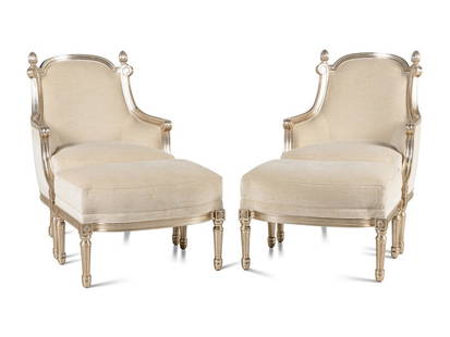 A Pair of Nancy Corzine Silvered Acorn Lounge Chairs and Ottomans: A Pair of Nancy Corzine Silvered Acorn Lounge Chairs and Ottomans Height 37 x width 27 x depth 24 inches. This lot is located in Chicago.ConditionSeat height 18 inches.