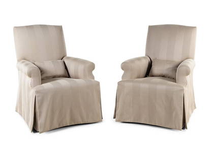 A Pair of Herringbone-Upholstered Armchairs: A Pair of Herringbone-Upholstered Armchairs 20th CenturyHeight 39 1/2 x width 28 x depth 36 inches. This lot is located in Chicago.