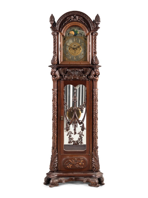 A Renaissance Revival Carved Mahogany Tube-Striking Tall Case Clock (1 of 7)