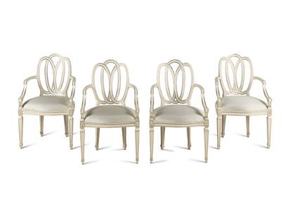 A Set of Four Dennis and Leen Painting Dining Chairs: A Set of Four Dennis and Leen Painting Dining Chairs Height 37 1/2 x width 23 x depth 20 inches. This lot is located in Chicago.ConditionSeat height 18 inches.