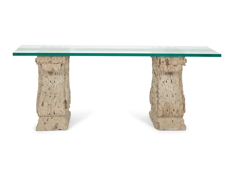 A Pair of Cast Stone Corbels Converted to a Glass-Top Console Table (1 of 5)