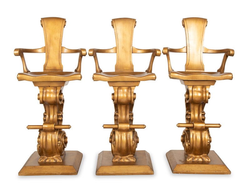 Three Carved Giltwood Rococo Style Bar Stools (1 of 4)