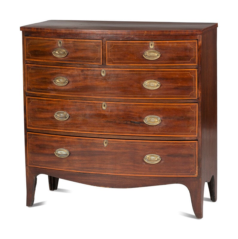 A Regency Satinwood-Inlaid Mahogany Bowfront Chest of Drawers (1 of 6)