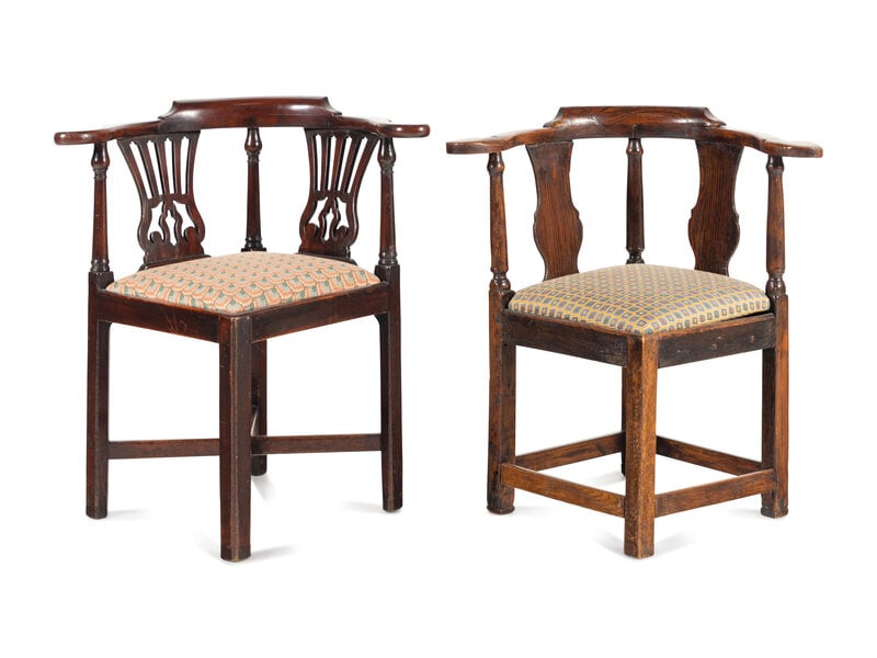 Two George III Corner Chairs: Two George III Corner Chairs 18th Century Tallest 32 inches. This lot is located in Chicago. Property from the Collection of a Private Family, Atlanta, Georgia