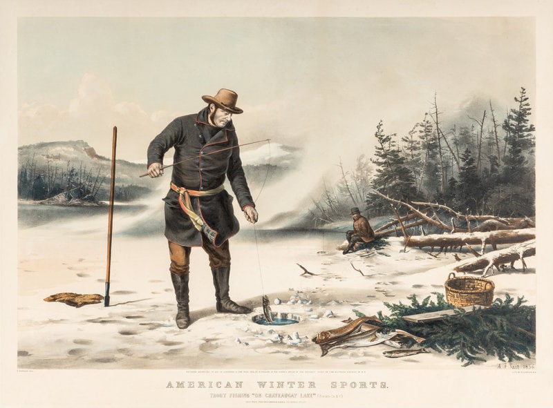 CURRIER, Nathaniel, publisher -- After Arthur F. Tait. American Winter Sports. Trout Fishing "On Cha (1 of 2)