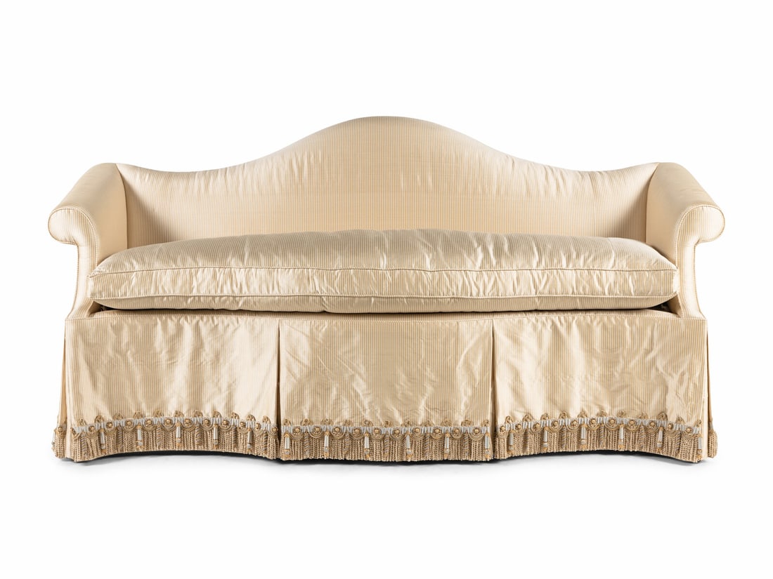 A Custom Silk-Upholstered Camelback Settee (1 of 5)