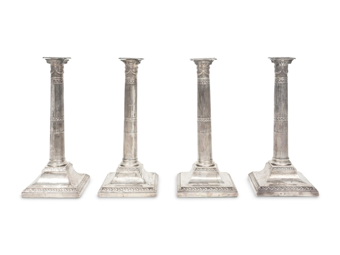 Two Near Pairs of English Silver Candlesticks (1 of 2)