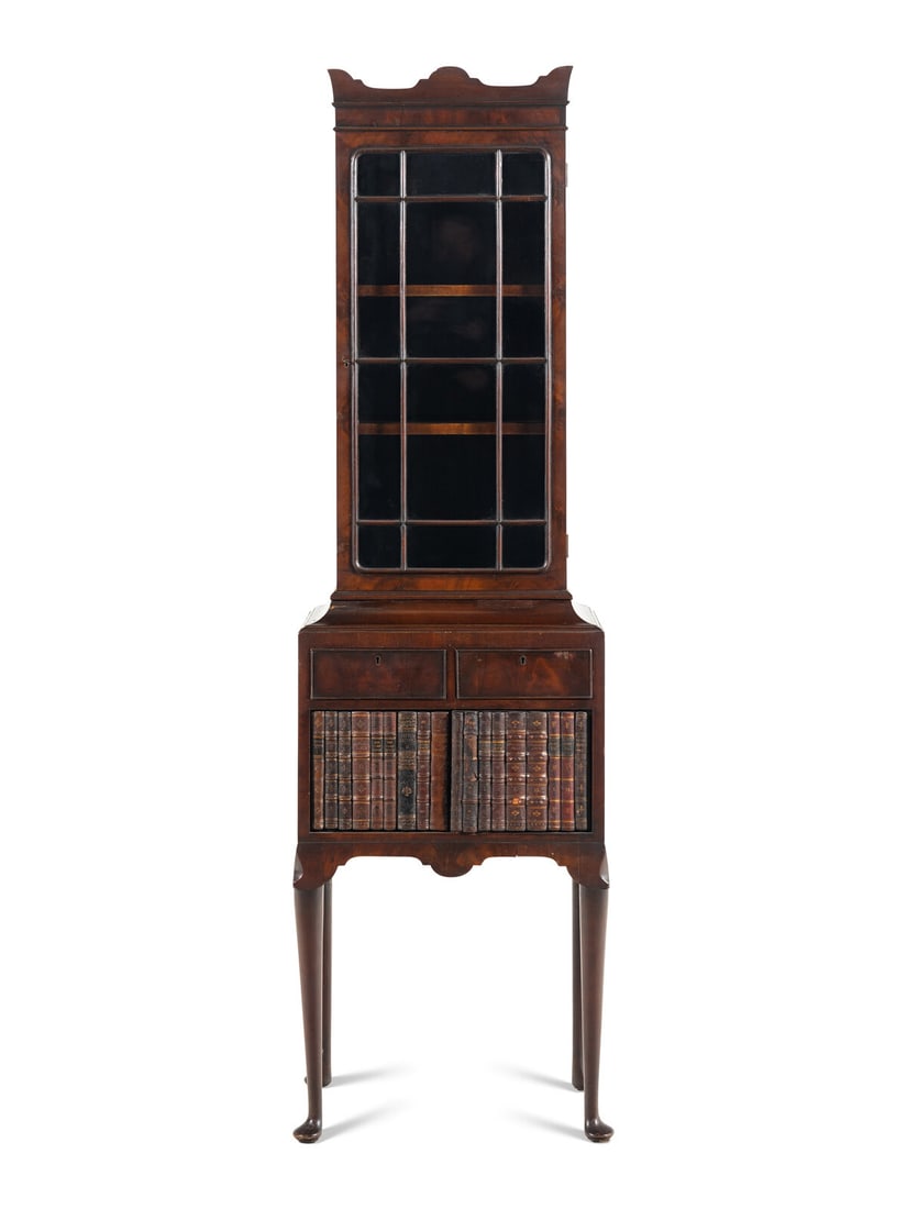 A Regency Mahogany and Faux-Book Decorated Vitrine Cabinet on Stand (1 of 4)
