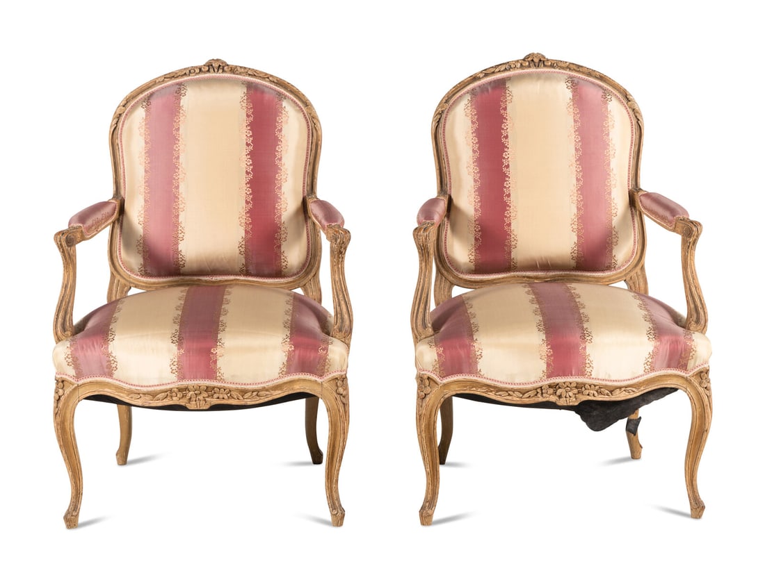 A Pair of Louis XV Style Painted Fauteuils: A Pair of Louis XV Style Painted Fauteuils 19th Century Height 37 x width 25 x depth 24 inches. This lot is located in Chicago. Property from the Collection of Catharine and David Hamilton, Chicago, I