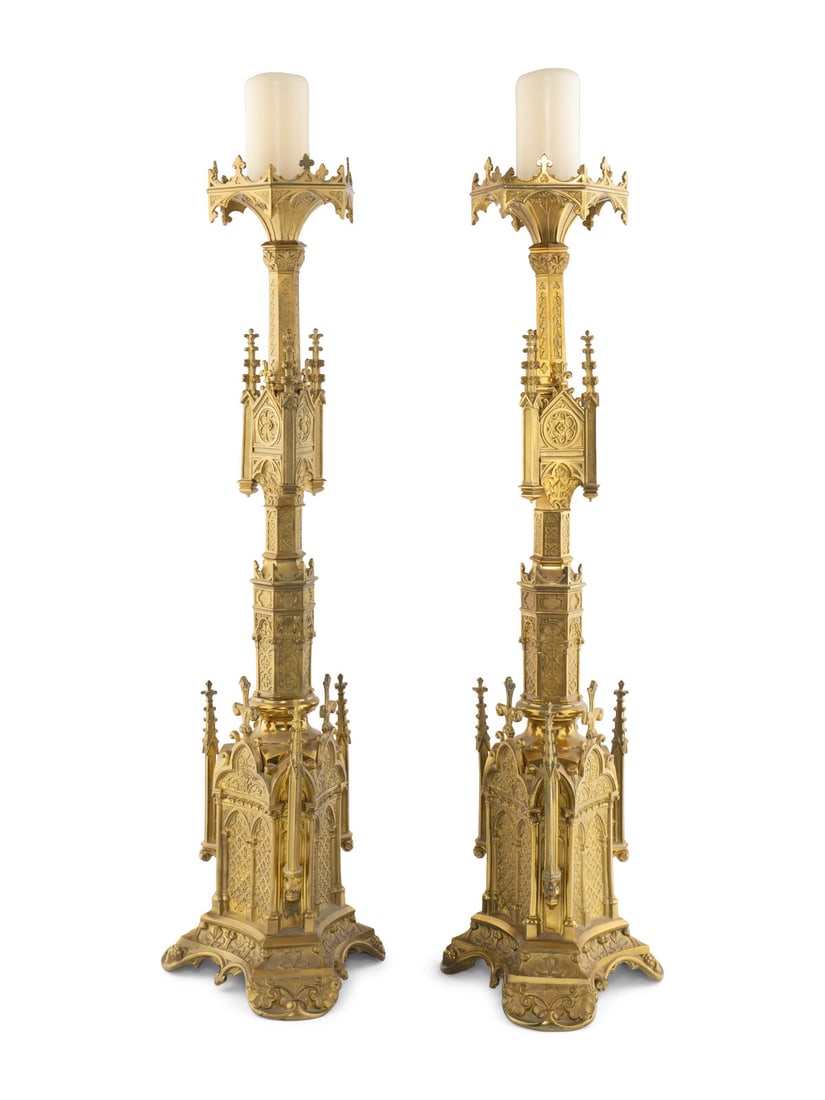 A Pair of French Gilt Bronze Pricket Sticks (1 of 3)