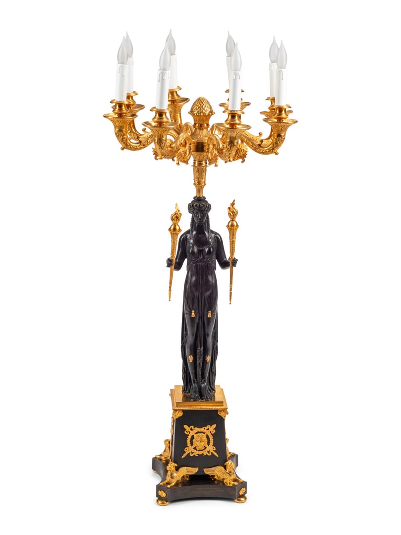 An Empire Style Gilt and Patinated Bronze Eight-Light Candelabrum (1 of 4)