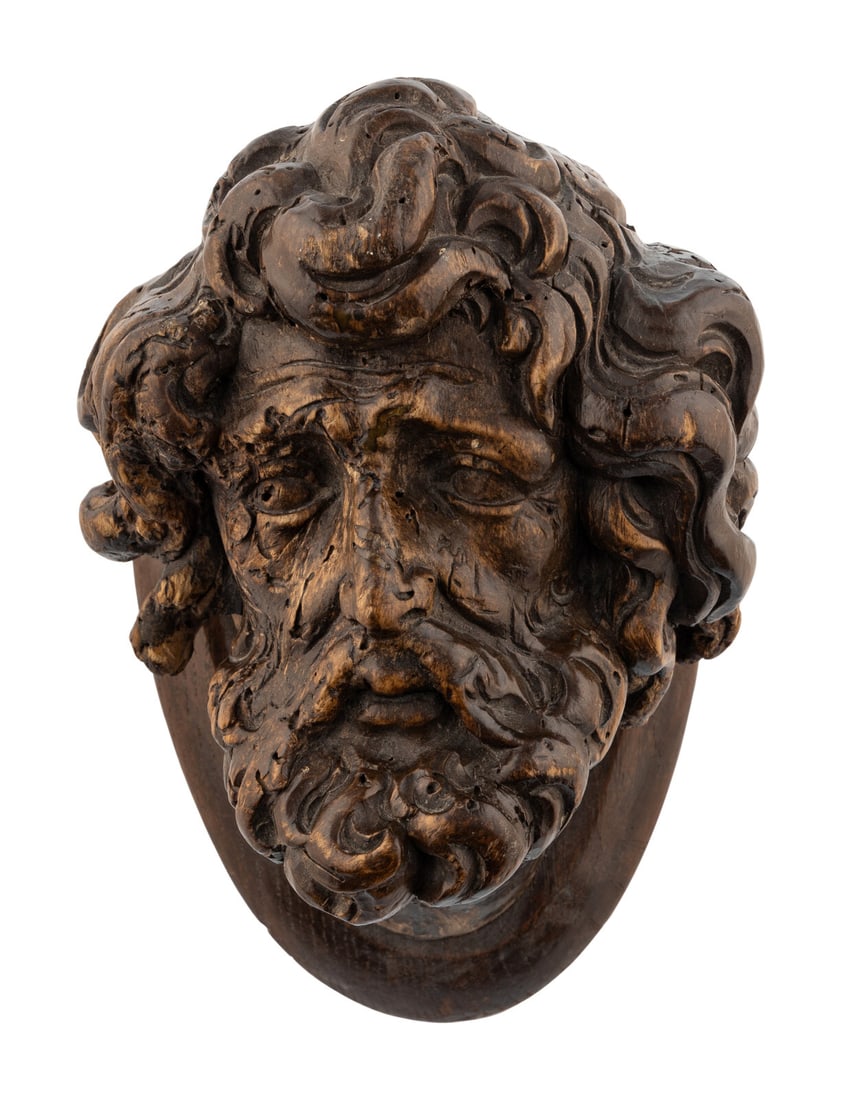 A Continental Carved Oak Head of a Saint (1 of 3)
