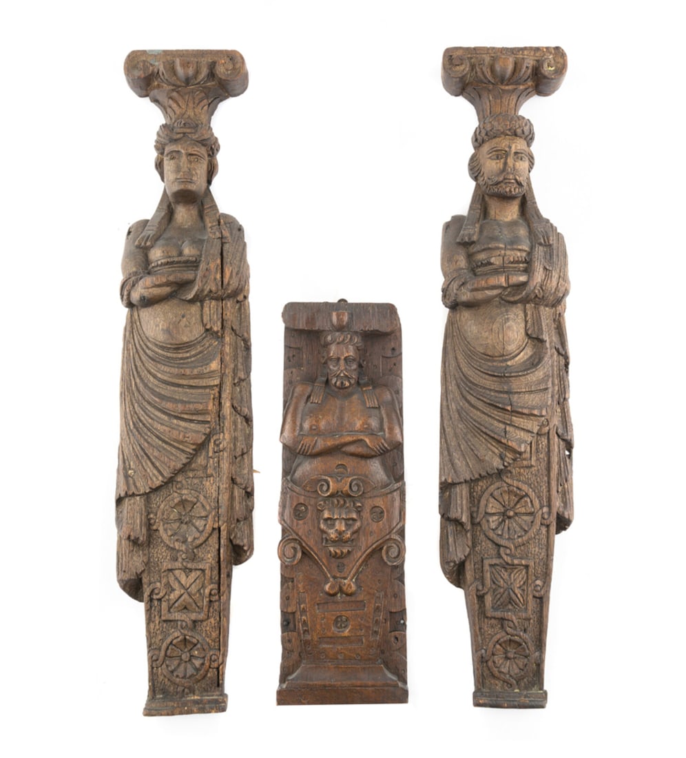 A Group of Three Carved Oak Figural Pilasters (1 of 5)