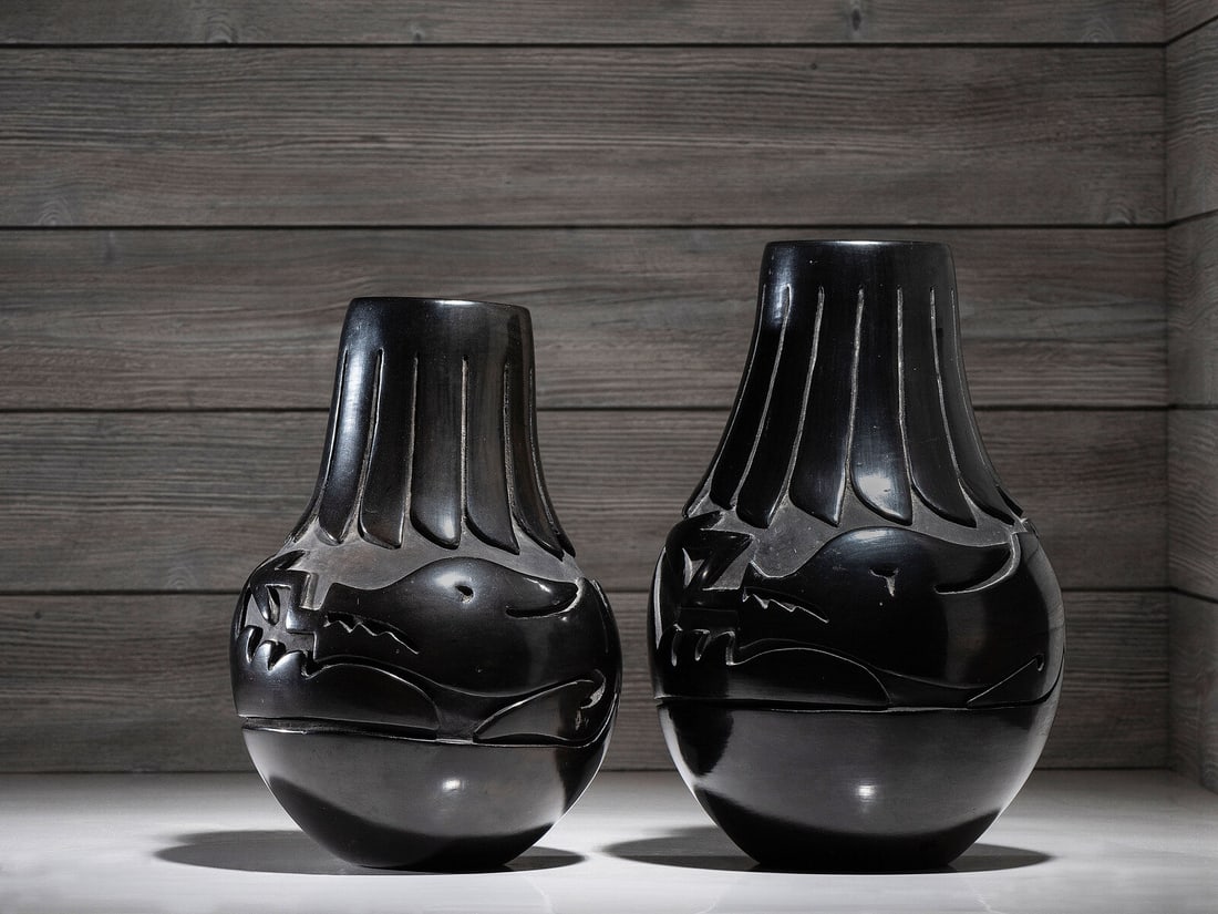 Mida Tafoya (Santa Clara, b. 1945) Pair of Carved Blackware Pottery Vases (1 of 6)