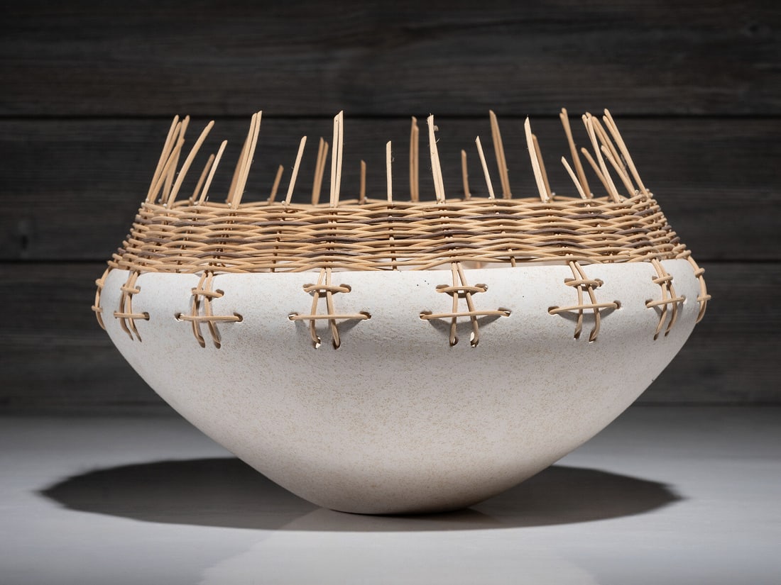 Jacquie Stevens (Winnebago, 1949-2021) Pottery Bowl with Basketry Rim, 2008 (1 of 6)