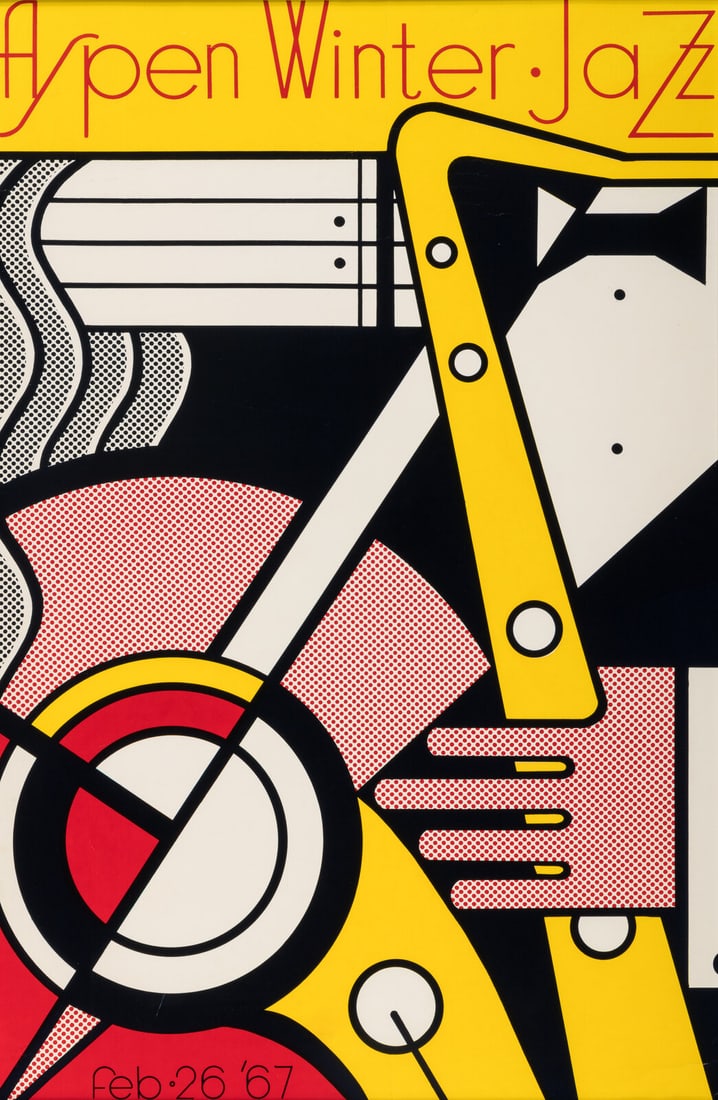 Roy Lichtenstein (American, 1923-1997) Aspen Winter Jazz Poster, 1967: Roy Lichtenstein (American, 1923-1997) Aspen Winter Jazz Poster, 1967 screenprint signed and numbered 74/300 in ink Sheet: 40 x 26 inches. Property from a Private Collection, Chicago, Illinois & Charl