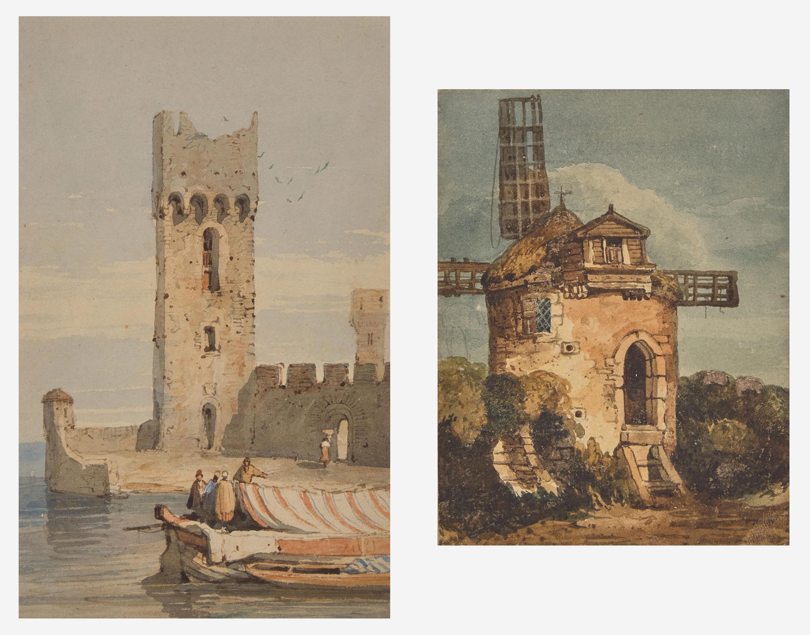 Samuel Prout (British, 1783–1852) - Harbor Tower; together with Windmill in a Landscape (Two W: Samuel Prout (British, 1783–1852) - Harbor Tower; together with Windmill in a Landscape (Two Works) Harbor Tower Watercolor on paper Sight size: 7 7/8 x 4 ¾ in. (20 x 12cm) Together wi