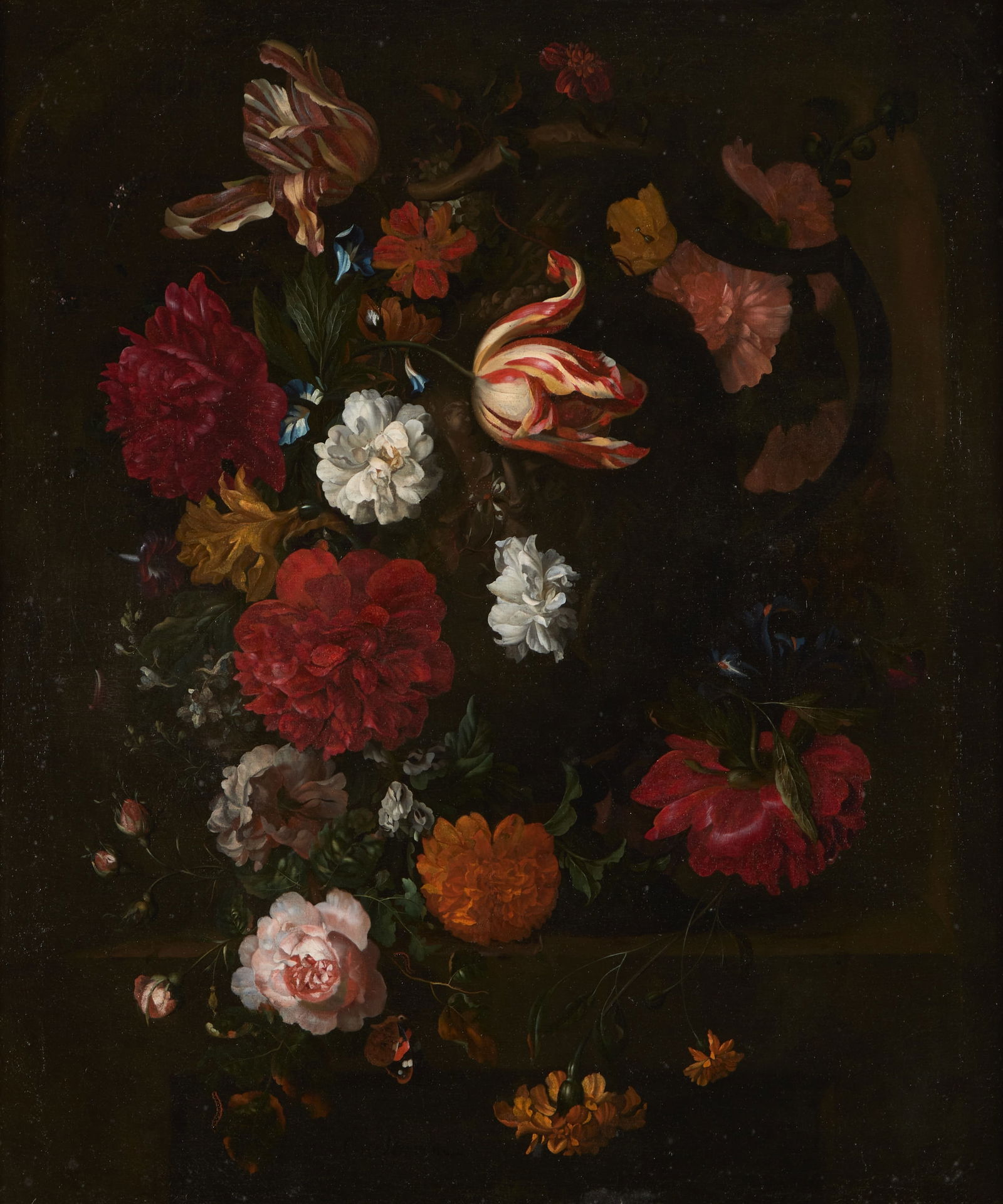 Ernst Stuven (German, 1657-1712) - Tulips, Marigolds, Roses, Hollyhocks, Peonies and other Flowers i (1 of 2)