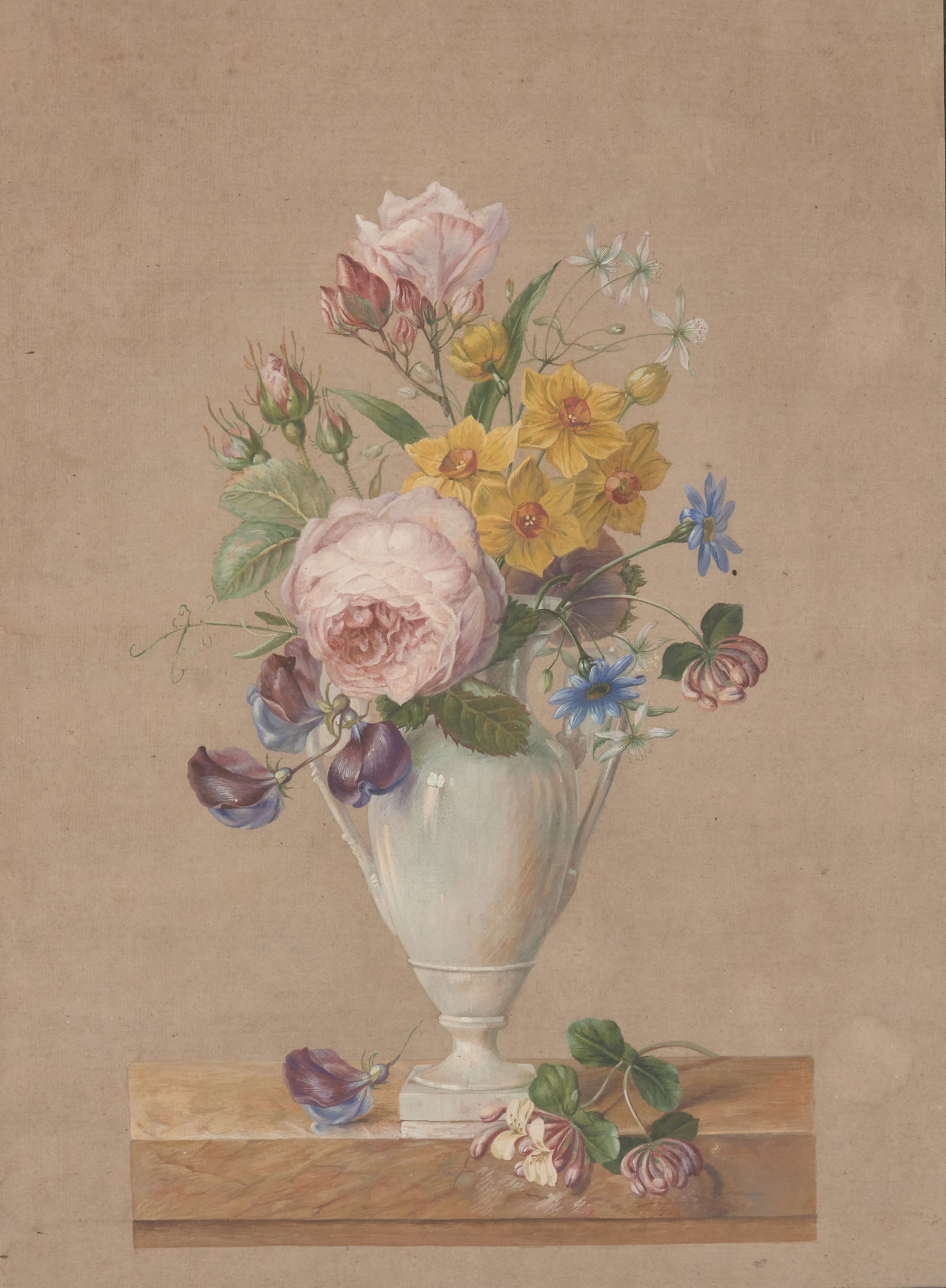 Manner of Pierre Joseph Redouté (French, 1759–1840) - Vase of Flowers (1 of 2)