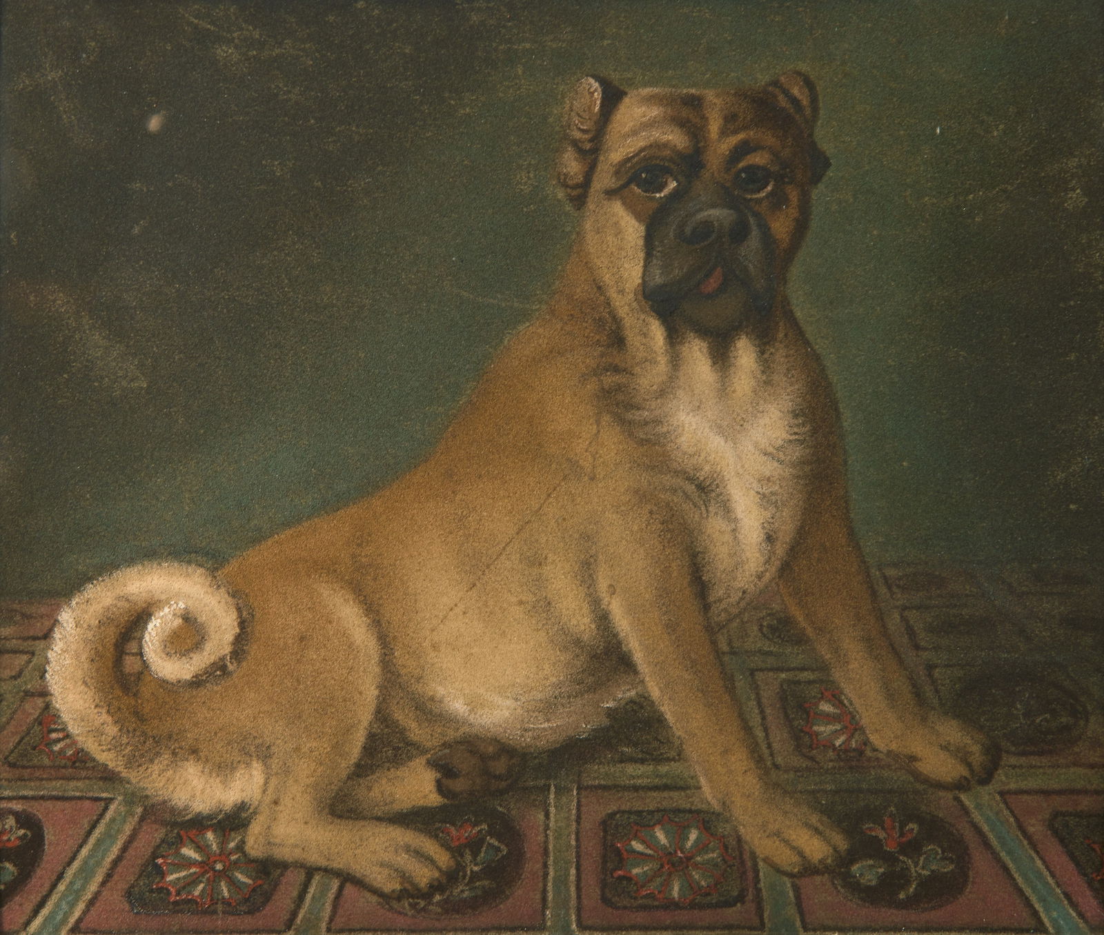 British School  (19th Century)- Dog in Green Interior (1 of 2)