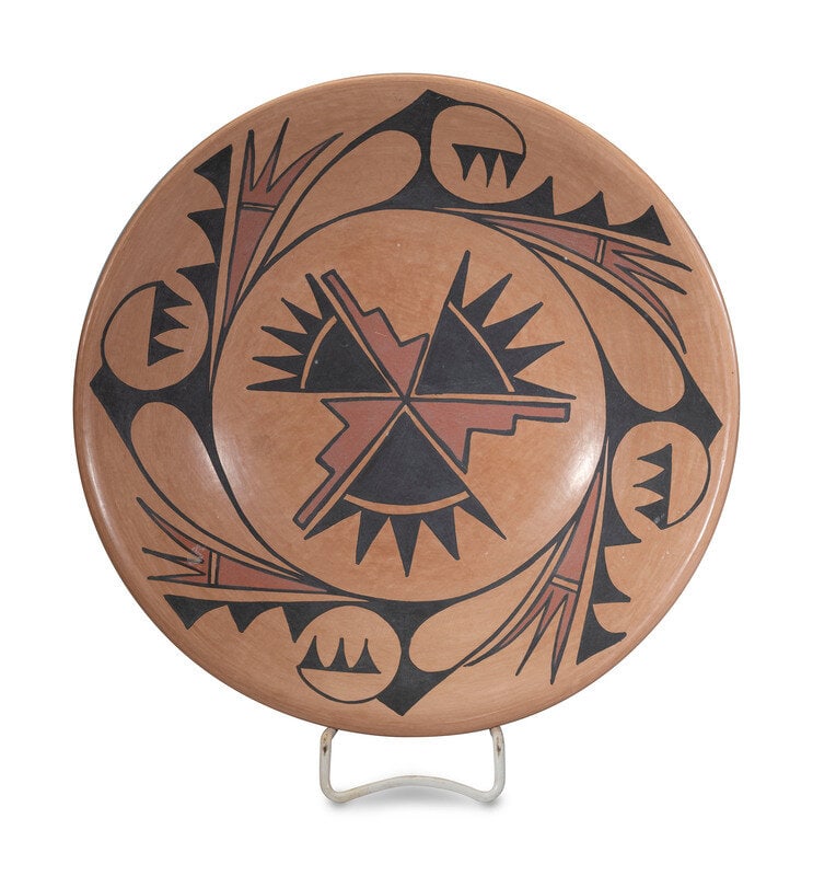 Carmelita Dunlap
(San Ildefonso, 1925-1999) 
Polychrome Pottery Charger (1 of 2)