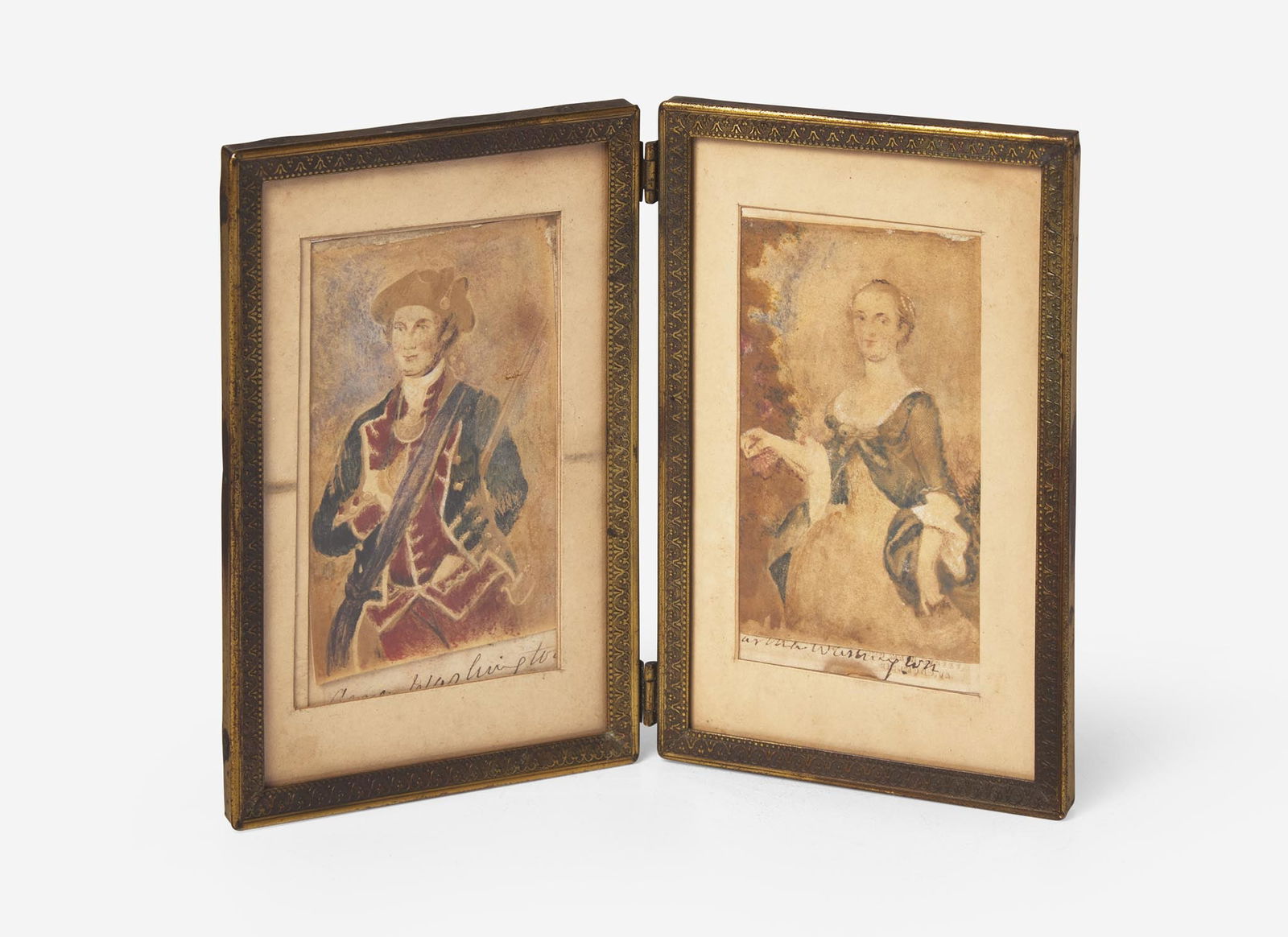 A pair of portrait miniatures: George and Martha Washington, After John Wollaston (1710-1775) and: A pair of portrait miniatures: George and Martha Washington, After John Wollaston (1710-1775) and Charles Willson Peale (1741-1827), by Mary Custis Lee (1807-1873) Sitters identified below portraits o