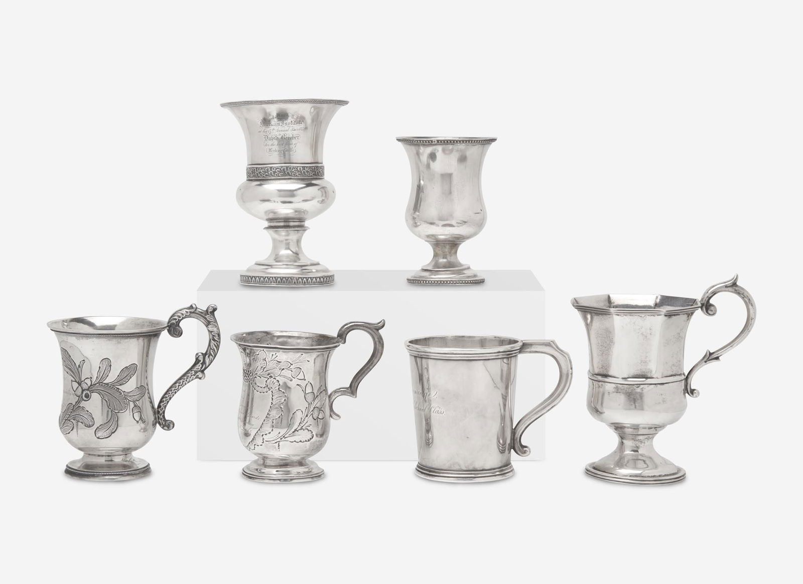 A collection of six coin silver presentation cups, Hezekiah S. Sprague (1800-1886), Newark, OH, (1 of 11)