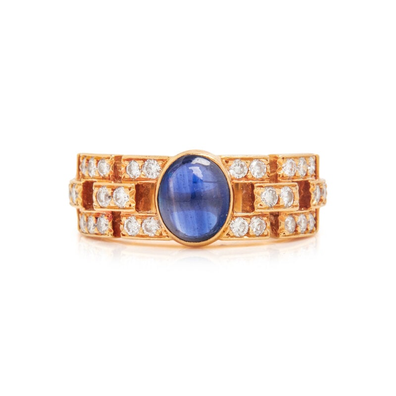 FRENCH, YELLOW GOLD, SAPPHIRE AND DIAMOND RING
 (1 of 4)