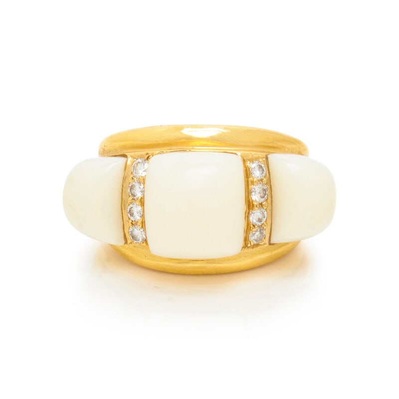YELLOW GOLD, WHITE CORAL, AND DIAMOND RING (1 of 3)