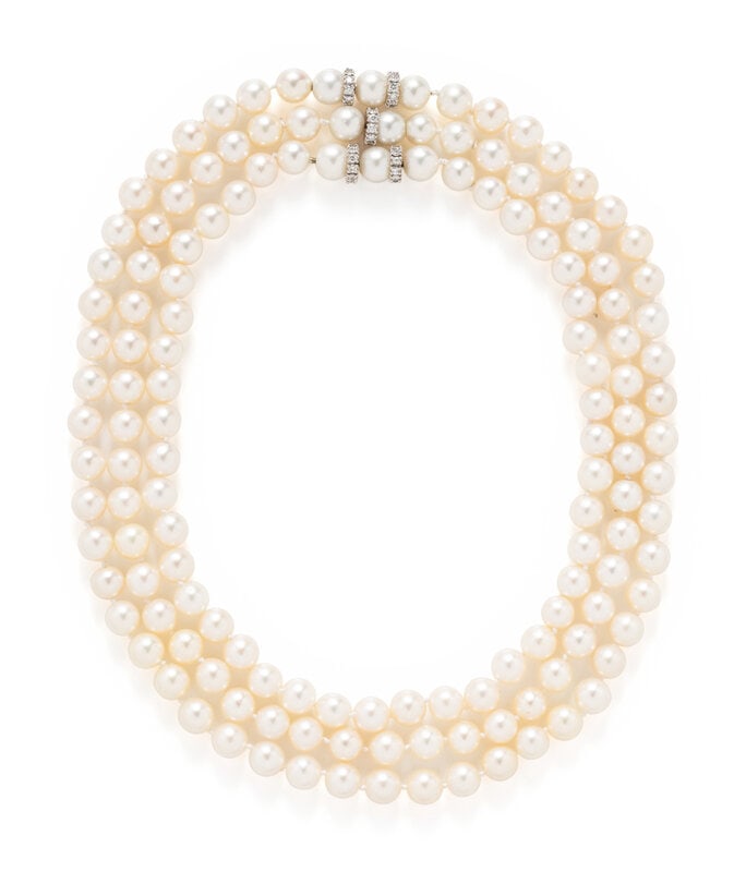 COLLECTION OF CONVERTIBLE CULTURED PEARL AND DIAMOND NECKLACES (1 of 4)