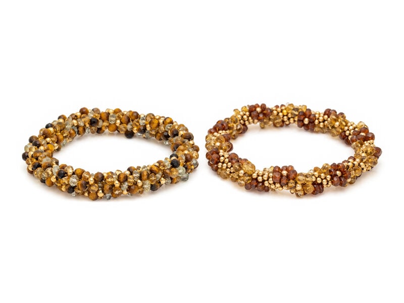 COLLECTION OF YELLOW GOLD AND GEMSTONE BEADED BRACELETS (1 of 3)