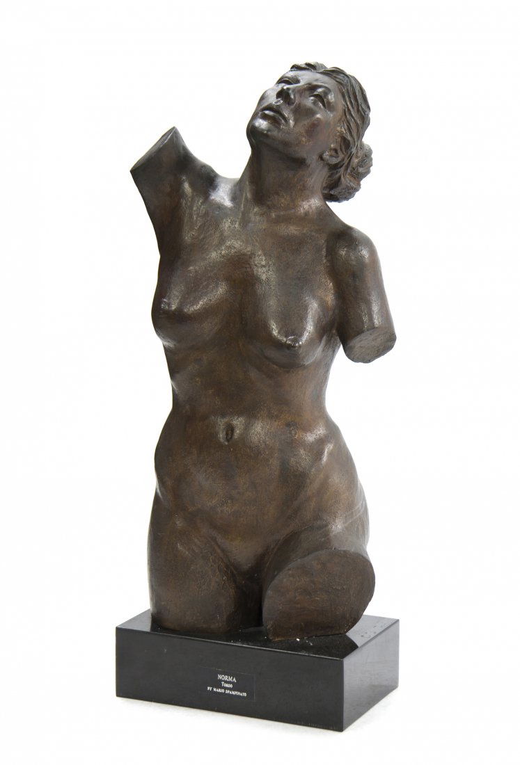 An American Bronze Sculpture, Mario Spampinato (It: An American Bronze Sculpture, Mario Spampinato (Italian/American, 1912-2000), Norma, 1976, depicting a female torso, raised on a marble plinth, signed and dated. Height 22 3/4 inches. Property from th