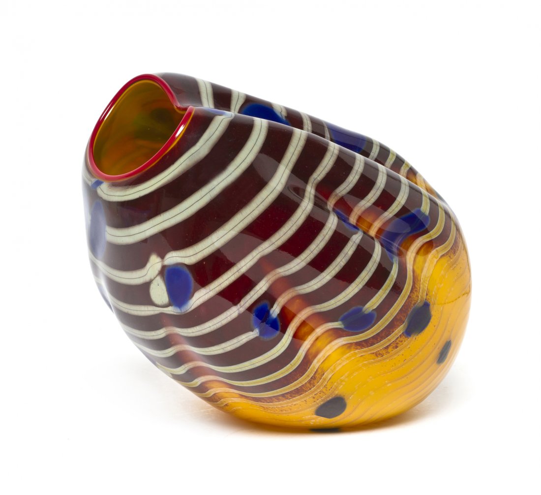 A Glass Sculpture, Dale Chihuly (American, b. 194: A Glass Sculpture, Dale Chihuly (American, b. 1941), Cinnamon Macchia, Portland Press, 2001 Studio Edition, signed and dated. Width 8 1/4 inches.