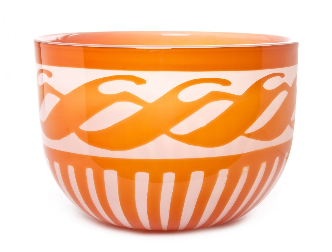 An Orrefors Glass Center Bowl, Gunnar Cyren, Diam: An Orrefors Glass Center Bowl, Gunnar Cyren, of circular form, with internal decoration. Diameter 11 1/4 inches. Property from the Ethel Miller Siegel Trust, Bloomfield Hills, Michigan