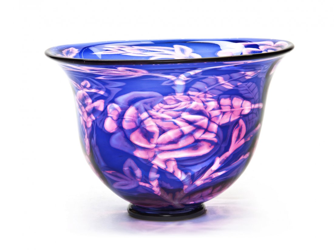 An Orrefors Glass Bowl, Eva Englund, Height 6 1/8: An Orrefors Glass Bowl, Eva Englund, of inverted bell form, decorated with stylized flowers. Height 6 1/8 inches. Property from the Ethel Miller Siegel Trust, Bloomfield Hills, Michigan