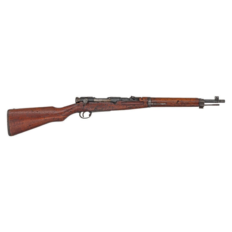** Nagoya Type 38 Arisaka Carbine: **Nagoya Type 38 Arisaka Carbine World War II 6.5x50SR Arisaka. 19.25" barrel length. SN: 33997. Blued military finish. Hardwood stock has a plain semi pistol grip and forearm, with handguard and gras