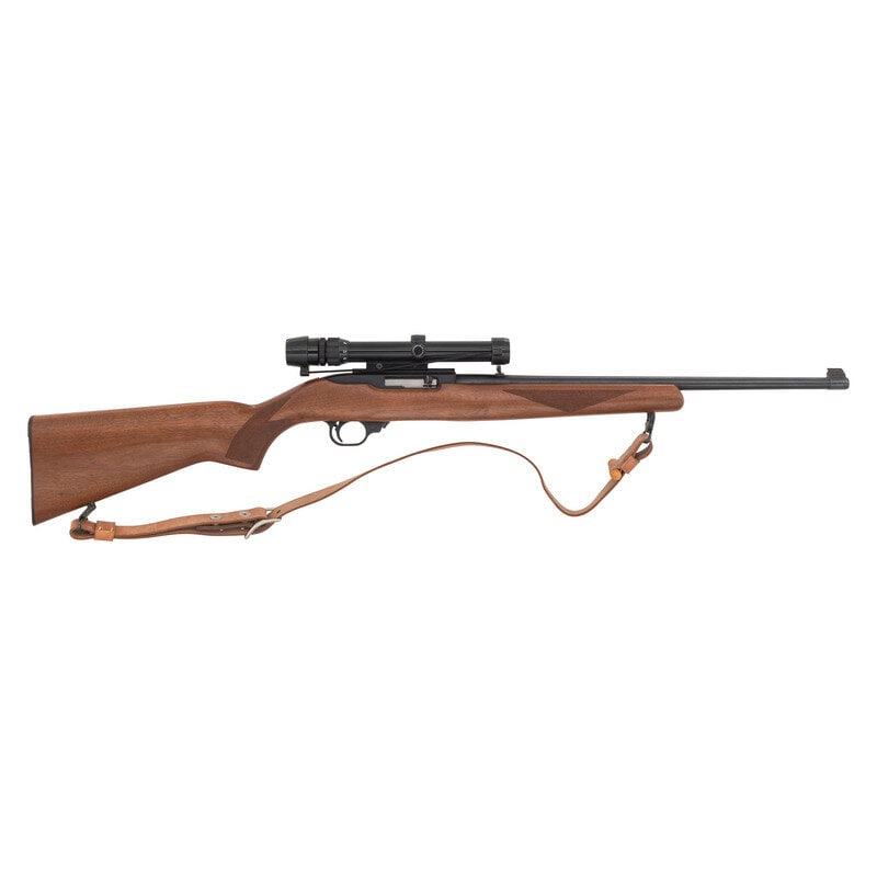 *Ruger 10/22 Rifle with Bushnell Scope: *Ruger 10/22 Rifle with Bushnell Scope .22 LR. 18.5" barrel length. SN: 115-30643. Blued metal finish overall with polished bolt and black anodized receiver mounting Walnut semi-pistol grip stock feat